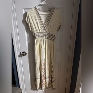 Max Studio Cream and Brown Embroidered Maxi Dress
